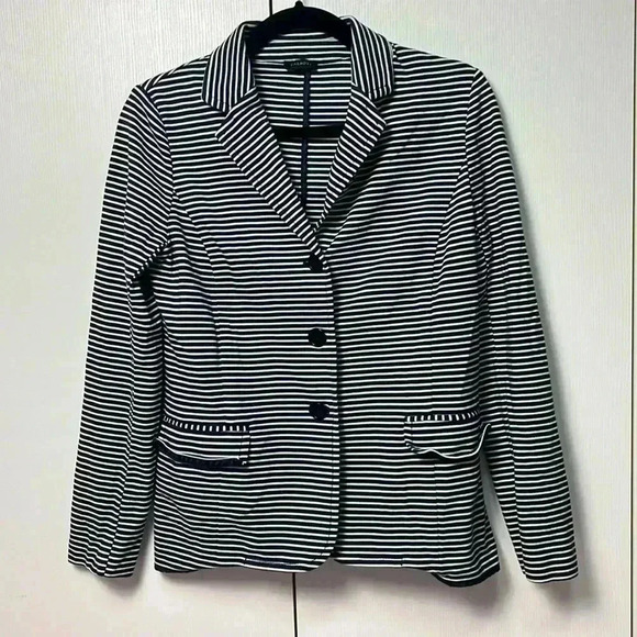 Talbots navy and white striped 3 button blazer size M - Picture 1 of 10